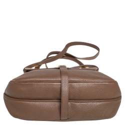 Pre Owned Yves Saint Laurent Dark Beige Leather Flap Top Handle Bag