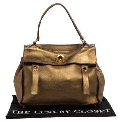 Yves Saint Laurent Metallic Gold Leather and Suede Medium Muse Top Handle Bag