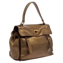 Yves Saint Laurent Metallic Gold Leather and Suede Medium Muse Top Handle Bag
