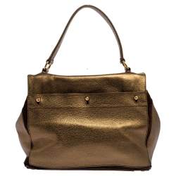 Yves Saint Laurent Metallic Gold Leather and Suede Medium Muse Top Handle Bag