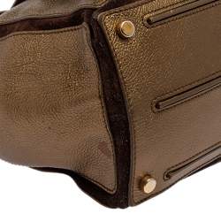 Yves Saint Laurent Metallic Gold Leather and Suede Medium Muse Top Handle Bag