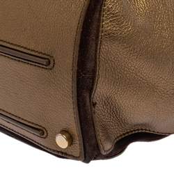 Yves Saint Laurent Metallic Gold Leather and Suede Medium Muse Top Handle Bag