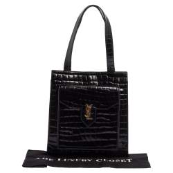 Pre Owned Yves Saint Laurent Black Croc Embossed Leather Tote