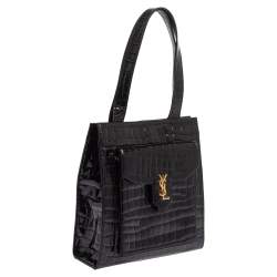 Pre Owned Yves Saint Laurent Black Croc Embossed Leather Tote