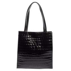 Pre Owned Yves Saint Laurent Black Croc Embossed Leather Tote