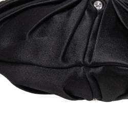 Pre Owned Yves Saint Laurent Black Satin Runching Rhinestones Hobo