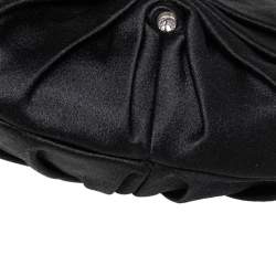 Pre Owned Yves Saint Laurent Black Satin Runching Rhinestones Hobo