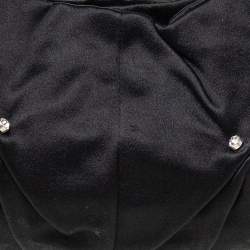 Pre Owned Yves Saint Laurent Black Satin Runching Rhinestones Hobo