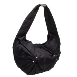 Pre Owned Yves Saint Laurent Black Satin Runching Rhinestones Hobo