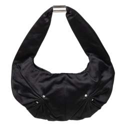 Pre Owned Yves Saint Laurent Black Satin Runching Rhinestones Hobo