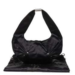 Pre Owned Yves Saint Laurent Black Satin Runching Rhinestones Hobo