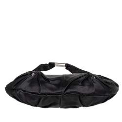 Pre Owned Yves Saint Laurent Black Satin Runching Rhinestones Hobo