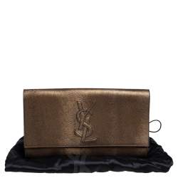 Pre Owned Yves Saint Laurent Gold/Black Textured Leather Belle De Jour Flap Clutch