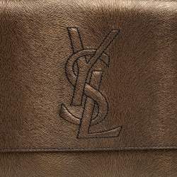 Pre Owned Yves Saint Laurent Gold/Black Textured Leather Belle De Jour Flap Clutch