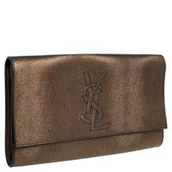 Pre Owned Yves Saint Laurent Gold/Black Textured Leather Belle De Jour Flap Clutch