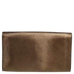 Pre Owned Yves Saint Laurent Gold/Black Textured Leather Belle De Jour Flap Clutch