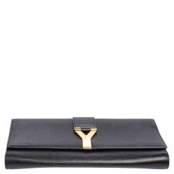مملوكة مسبقًا Yves Saint Laurent Black Leather Large Chyc Clutch
