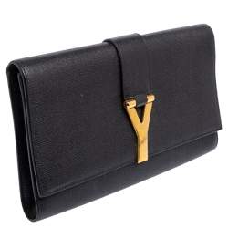 مملوكة مسبقًا Yves Saint Laurent Black Leather Large Chyc Clutch