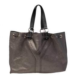 Pre Owned Yves Saint Laurent Purple/Bronze Leather Neo Reversible Shopper Tote