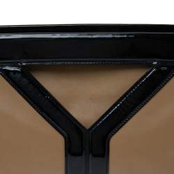 Pre Owned حقيبة كلتش ايف سان لوران كوكتيل جلد وجلد لامع أسود/بيج كبيرة الحجم.