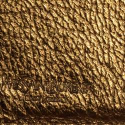 Pre Owned محفظة ايف سان لوران موس جلد ذهبي ميتاليك مضغوظة