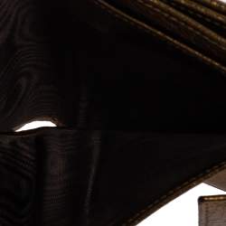 Pre Owned محفظة ايف سان لوران موس جلد ذهبي ميتاليك مضغوظة