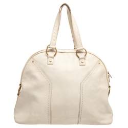 Pre Owned Yves Saint Laurent Cream Leather Large Muse Bag