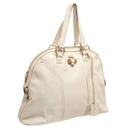 Pre Owned Yves Saint Laurent Cream Leather Large Muse Bag