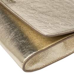 Pre Owned Yves Saint Laurent Metallic Gold Leather Belle De Jour Flap Clutch