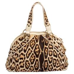 مملوكة مسبقًا Yves Saint Laurent Brown/Cream Calf Hair And Leather Medium Muse Satchel