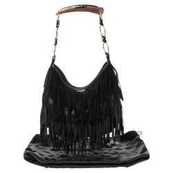 Pre Owned Yves Saint Laurent  Black Suede and Leather Fringe Mombasa Hobo