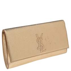 Pre Owned Yves Saint Laurent Metallic Gold Leather Small Belle De Jour Flap Clutch