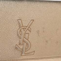 Pre Owned Yves Saint Laurent Metallic Gold Leather Small Belle De Jour Flap Clutch