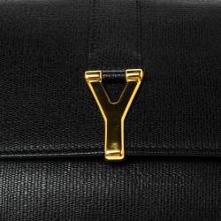 Pre Owned Yves Saint Laurent Black Textured Leather Document Clutch