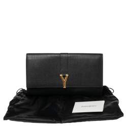 Pre Owned Yves Saint Laurent Black Textured Leather Document Clutch