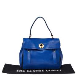 Yves Saint Laurent Blue/Black Leather And Canvas Muse Two Top Handle Bag