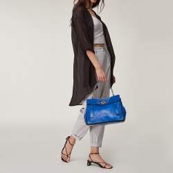 Yves Saint Laurent Blue/Black Leather And Canvas Muse Two Top Handle Bag