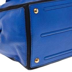 Yves Saint Laurent Blue/Black Leather And Canvas Muse Two Top Handle Bag