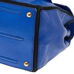 Yves Saint Laurent Blue/Black Leather And Canvas Muse Two Top Handle Bag