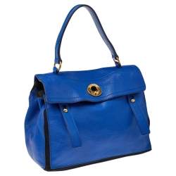 Yves Saint Laurent Blue/Black Leather And Canvas Muse Two Top Handle Bag