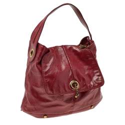 Pre Owned حقيبة هوبو إيف سان لوران قلاب جلد أحمر