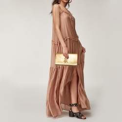 Pre Owned Yves Saint Laurent Metallic Gold Crinkled Leather Belle De Jour Clutch