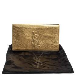 Pre Owned Yves Saint Laurent Metallic Gold Crinkled Leather Belle De Jour Clutch