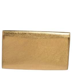 Pre Owned Yves Saint Laurent Metallic Gold Crinkled Leather Belle De Jour Clutch