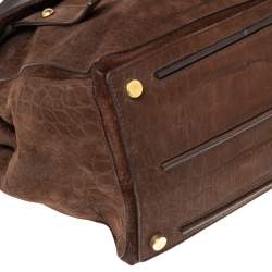 Pre Owned Yves Saint Laurent Brown Croc Embossed Leather and Suede Large Muse Two Top Handle Bag