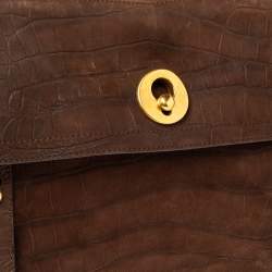 Pre Owned Yves Saint Laurent Brown Croc Embossed Leather and Suede Large Muse Two Top Handle Bag