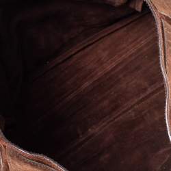 Pre Owned Yves Saint Laurent Brown Croc Embossed Leather and Suede Large Muse Two Top Handle Bag