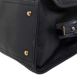 مملوكة مسبقًا حقيبة يد إيف سان لوران باريس كاباس شيك جلد مخرم أسود متوسطة