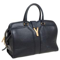 مملوكة مسبقًا حقيبة يد إيف سان لوران باريس كاباس شيك جلد مخرم أسود متوسطة