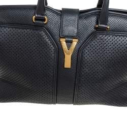 مملوكة مسبقًا حقيبة يد إيف سان لوران باريس كاباس شيك جلد مخرم أسود متوسطة